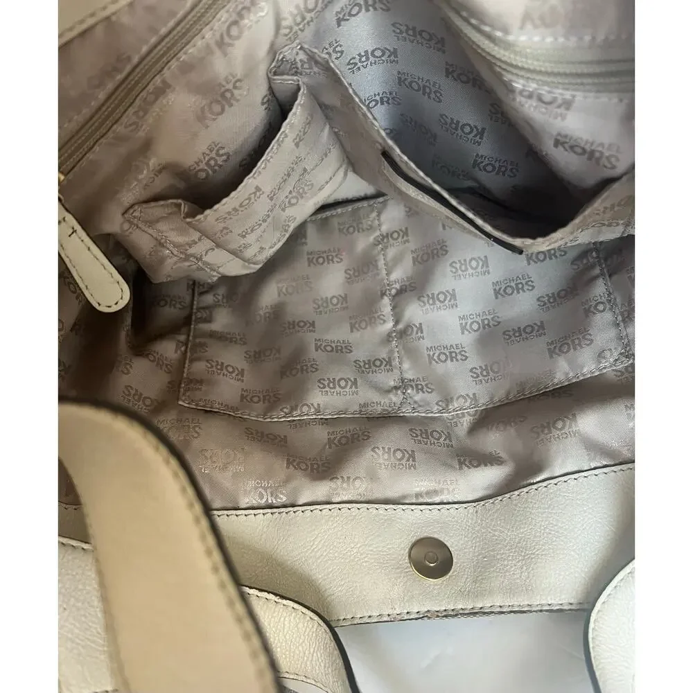 Michael Kors Signature Brown Canvas with‎ White Leather Shoulder/Hand Bag Purse